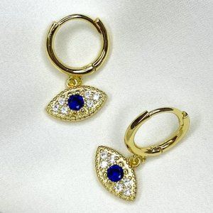 14K Gold Diamond Evil Eye Earring - Huggie Hoops - Huggie Earrings